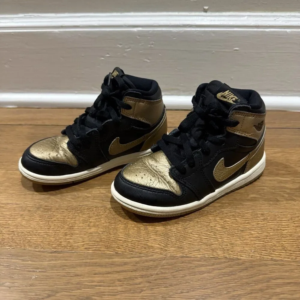 Nike Jordan 1 Retro High Og Black/Metallic Gold Size 10 Baby Toddler FD 1413-071